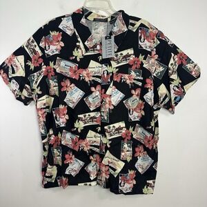 Copa Cabana Button Up‎ Shirt Linen Blend Womens 2X Petite Hawaiian Floral Vtg